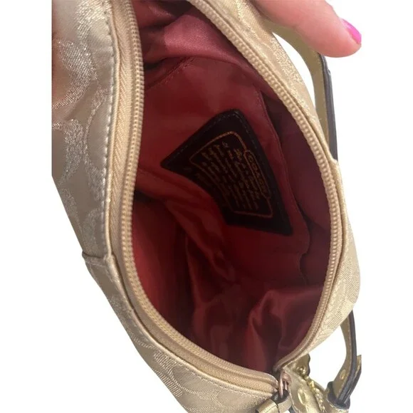 Coach Signature C Small Shoulder Bag Purse Gold Metallic Studded Strap - Picture 11 of 13